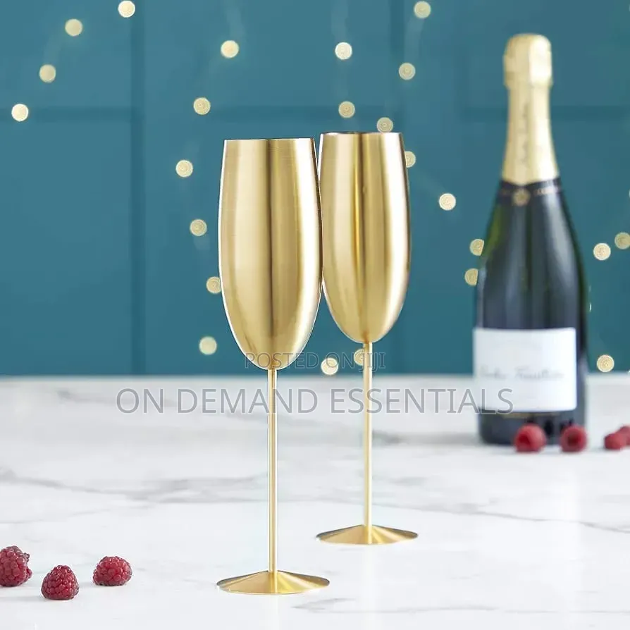 A Pair of Gold Stainless Steel Wine Glass