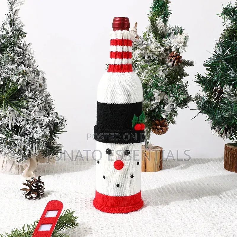 Christmas Wine Bottle Cover Knit Snowman Holiday Decor