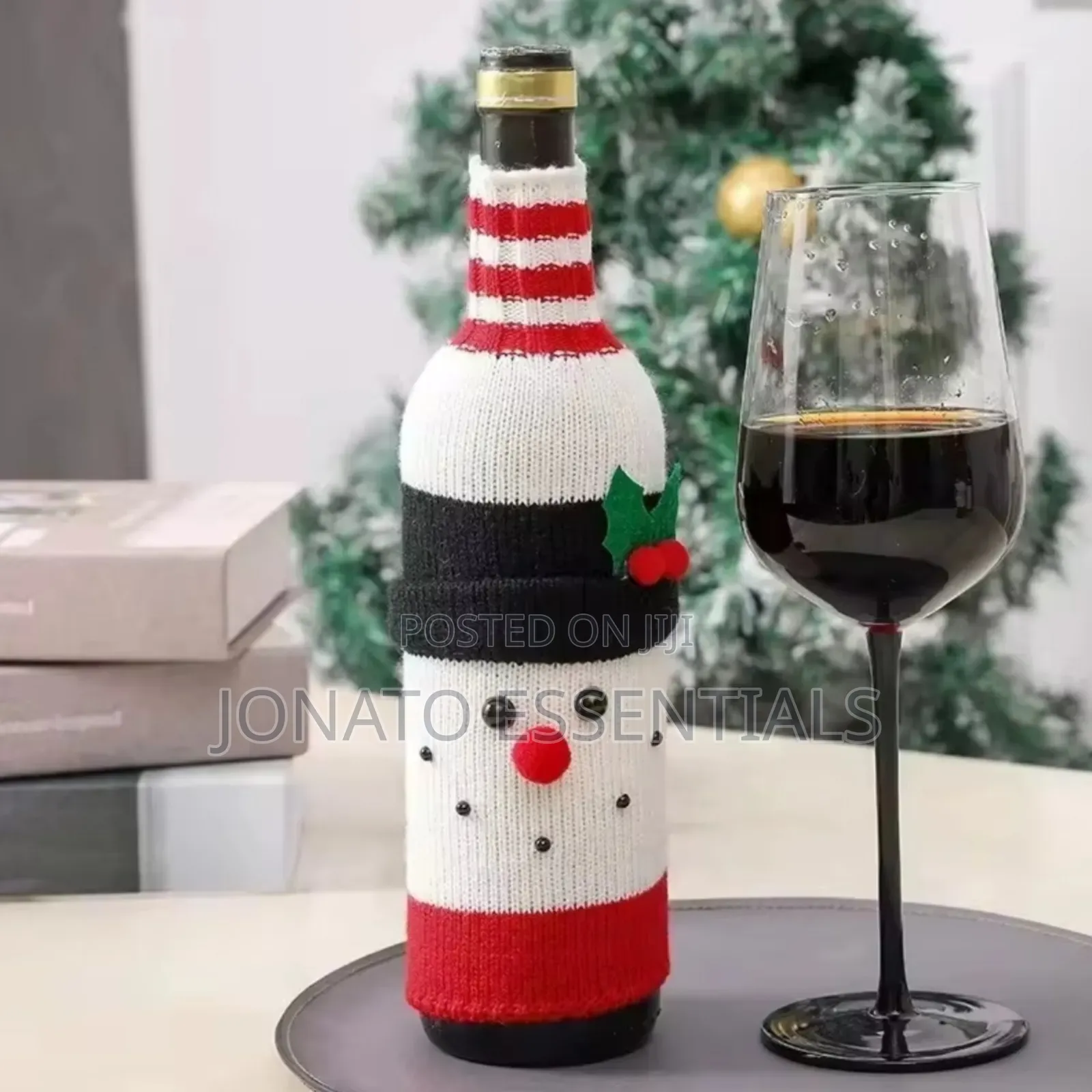 Christmas Wine Bottle Cover Knit Snowman Holiday Decor