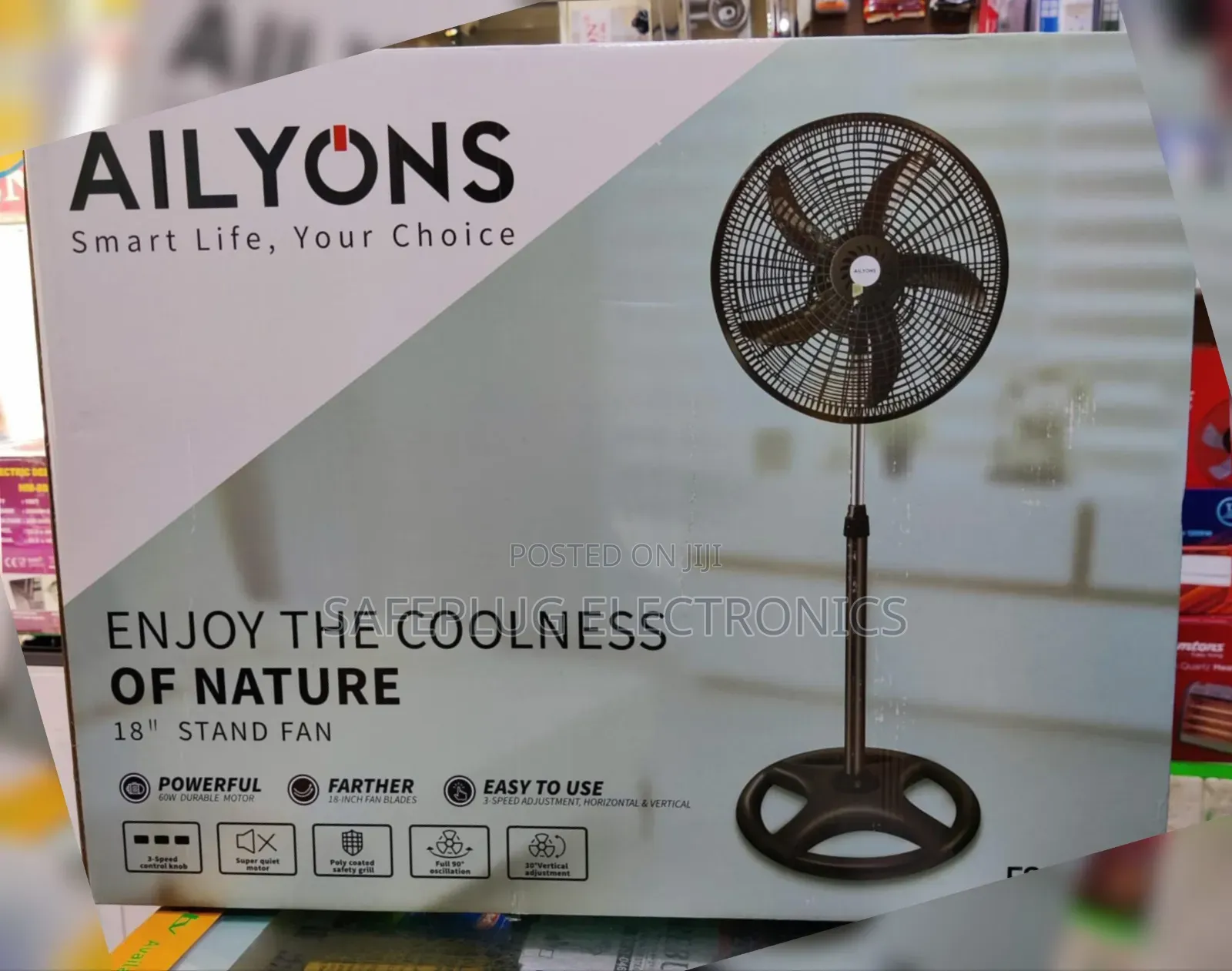 AILYONS 18" Standing Fan – Black (Brand New)