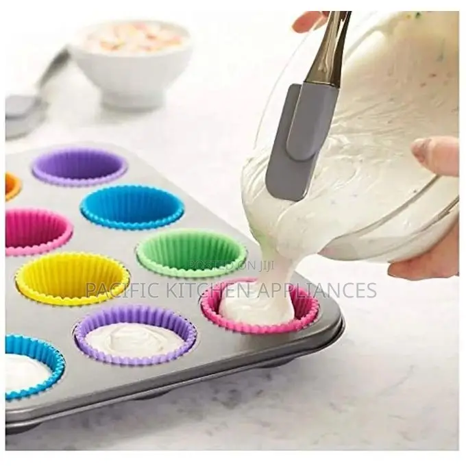 12pcs Reusable Silicon Moulds With Cupcake Baking Mould