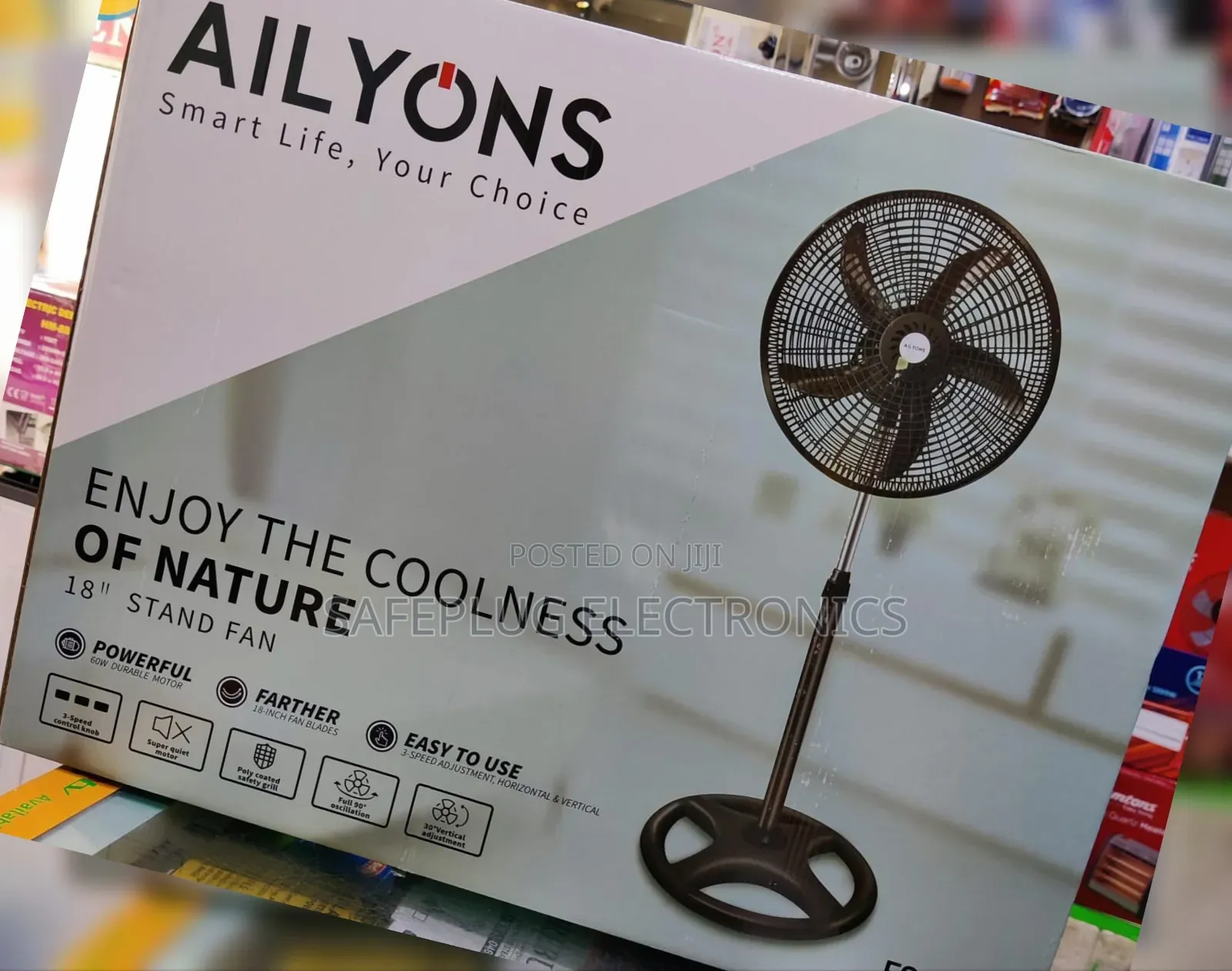 AILYONS 18 Inch Stand Fan – 5 Blades, High Speed