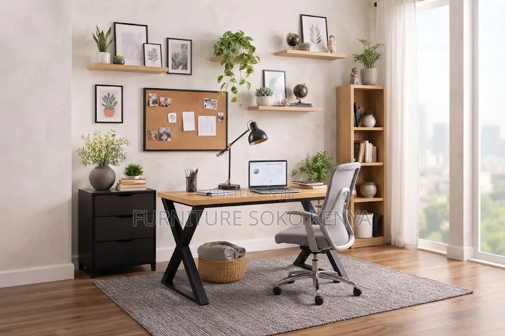 Home Office Table | Brown Metal Framed Computing Desk