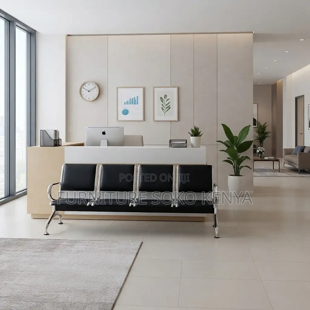 Visitors Benches | Three Seater Leather Metallic Bench