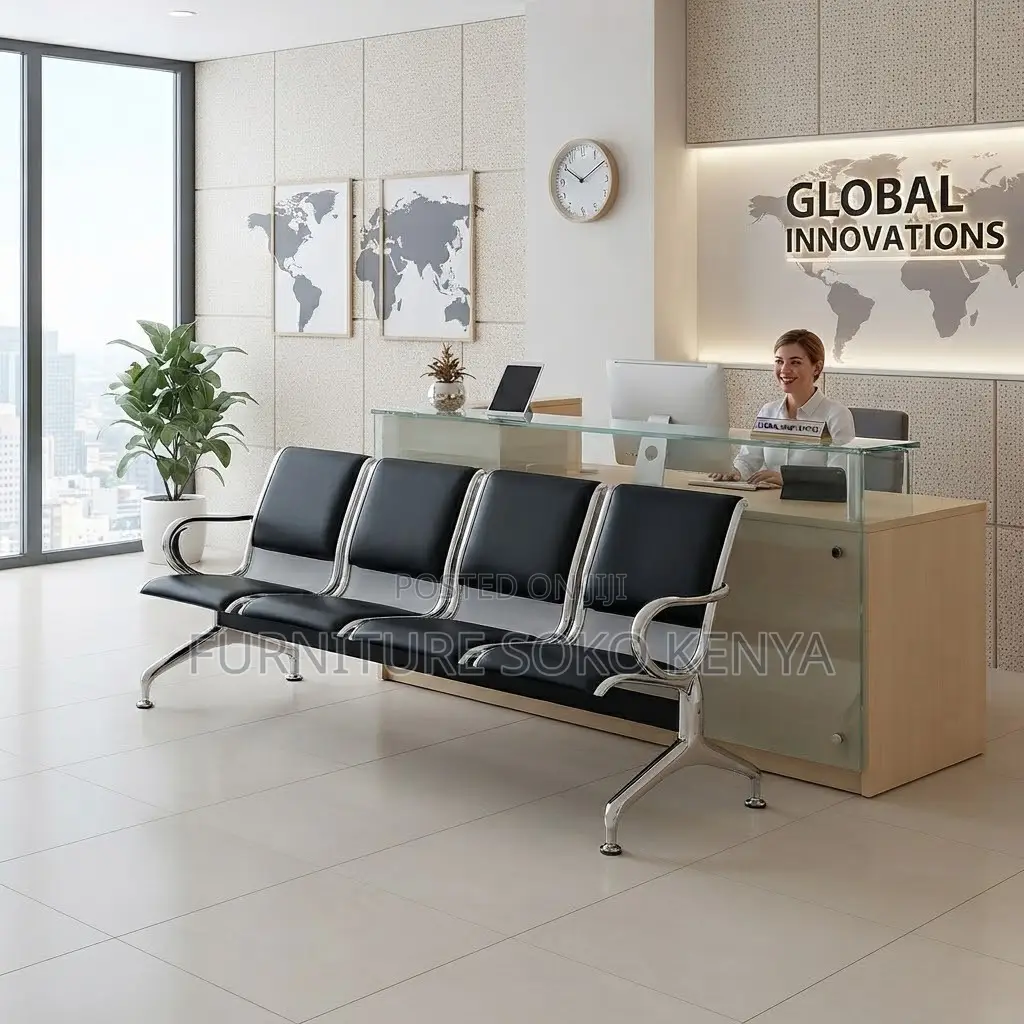 Visitors Benches | Three Seater Leather Metallic Bench