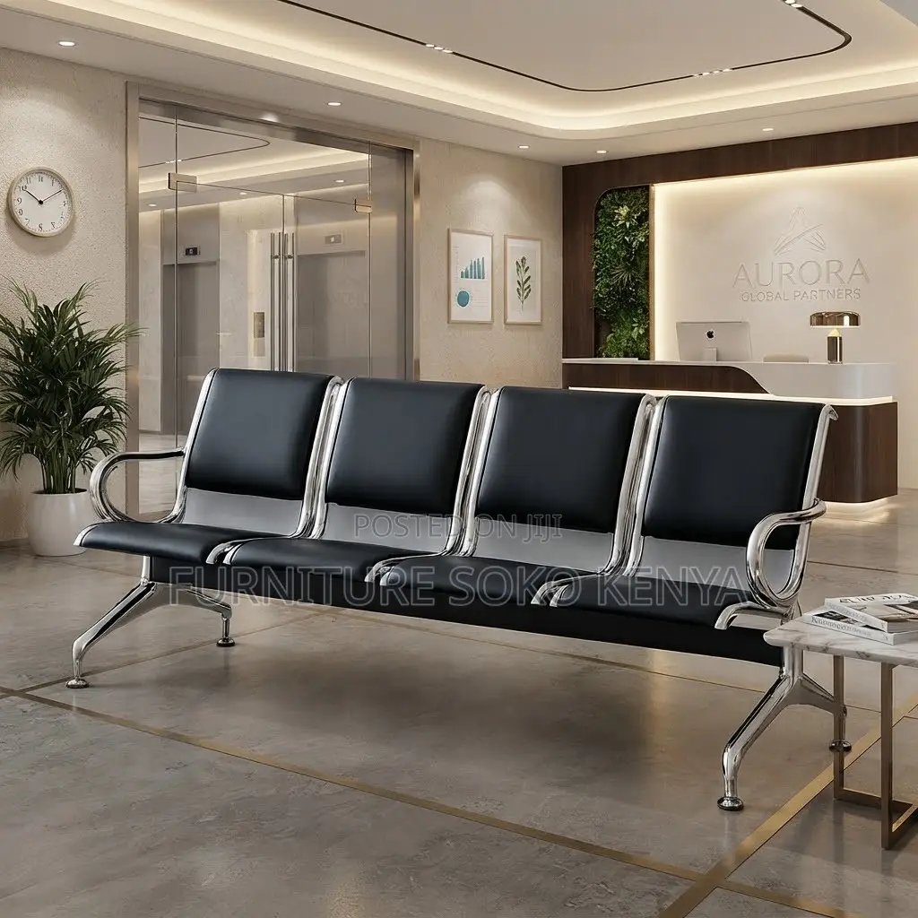 Visitors Benches | Three Seater Leather Metallic Bench