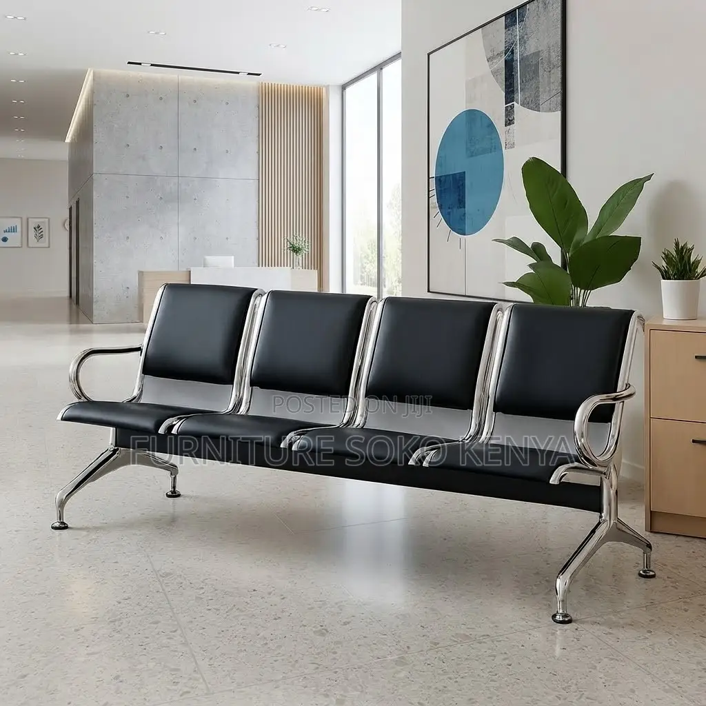 Visitors Benches | Three Seater Leather Metallic Bench