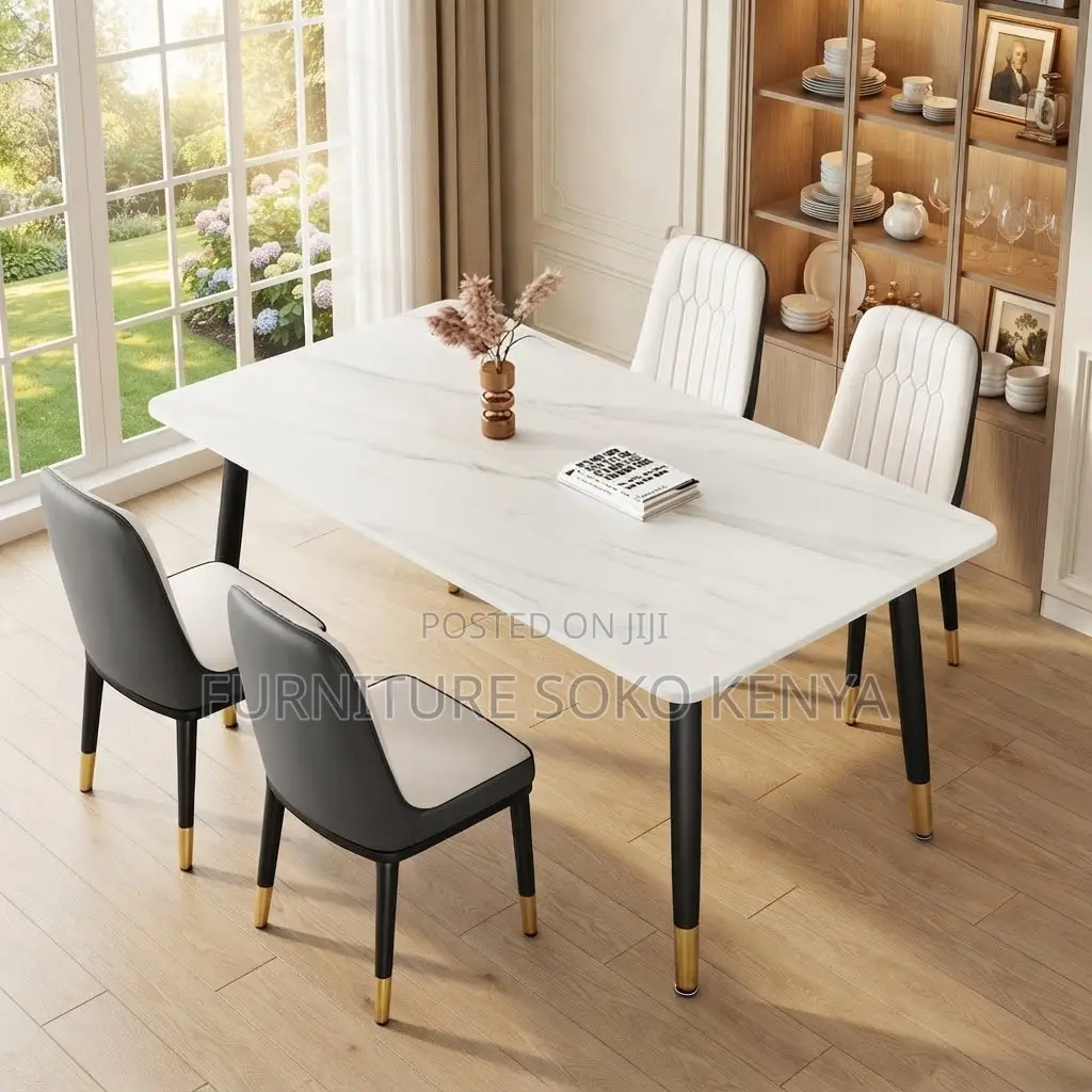 Hotel Dining Set | Four Seaters White Dining Table With Chairs