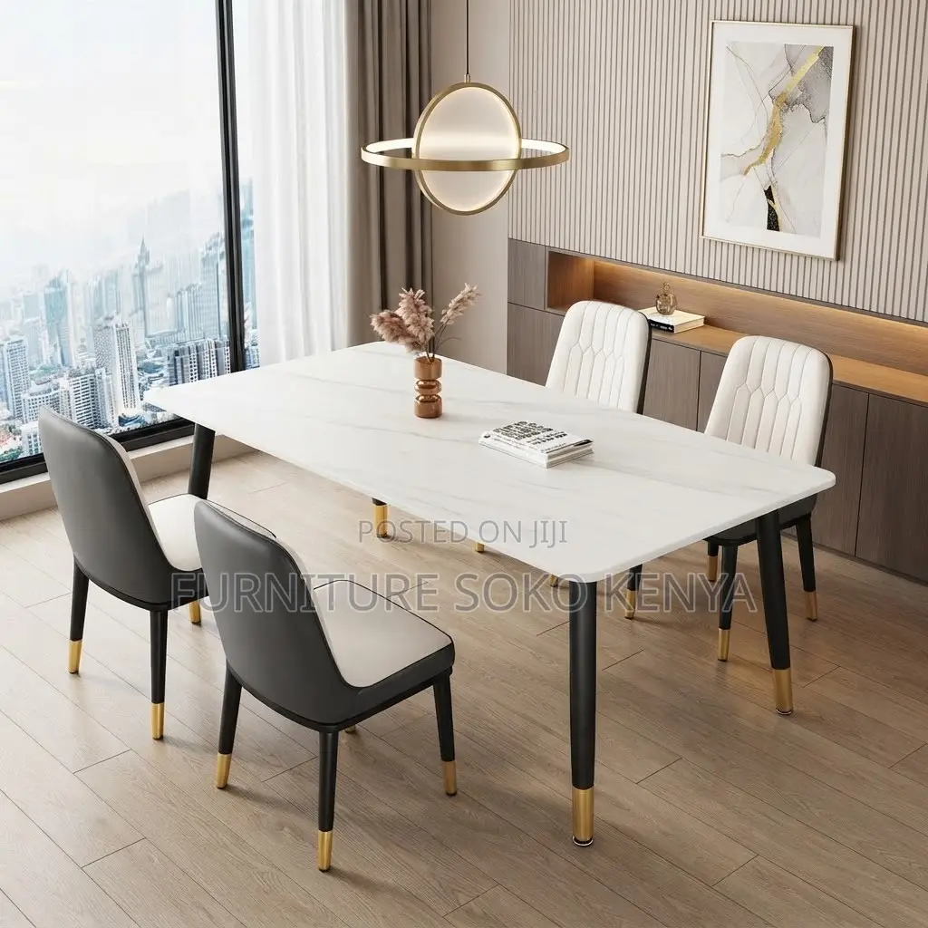 Hotel Dining Set | Four Seaters White Dining Table With Chairs