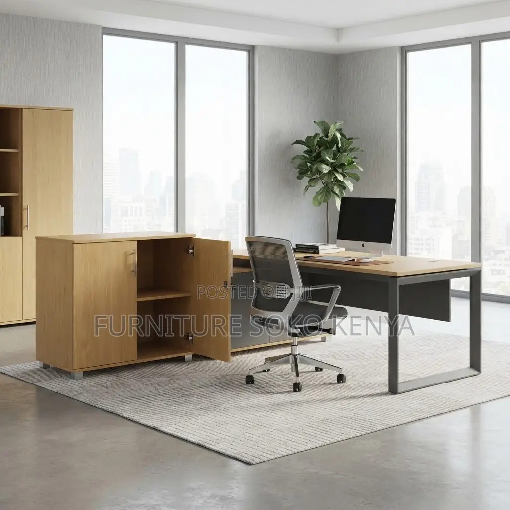 Executive Credenza | Lockable Modern Brown Office Goods Cabinet