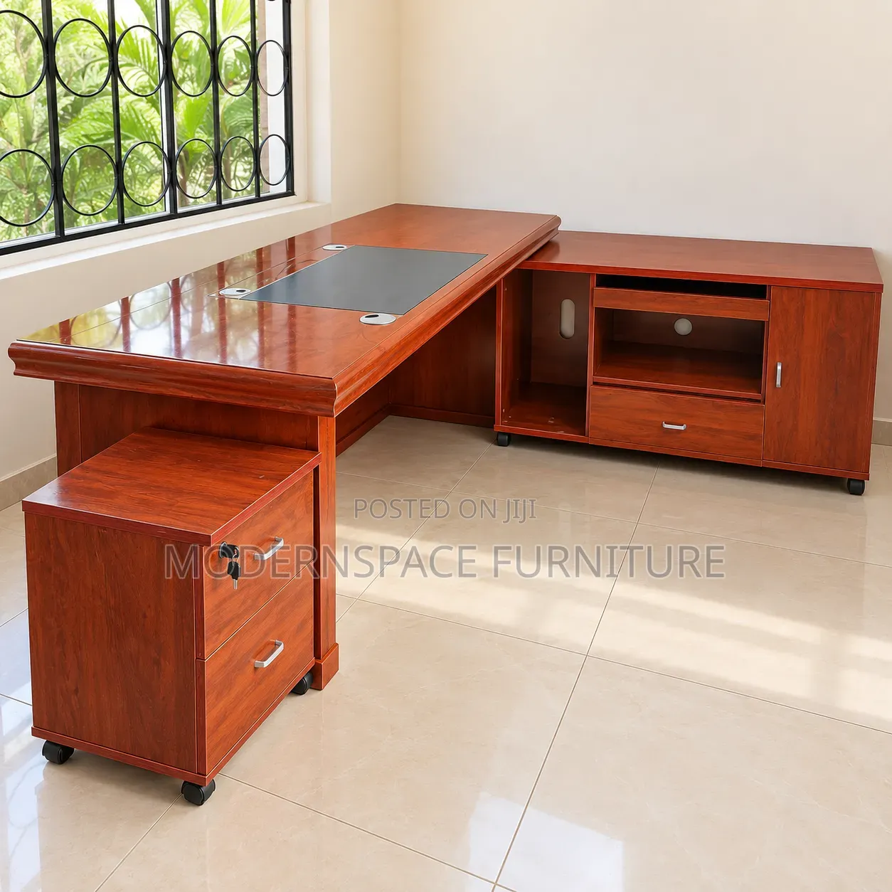 Mahogany Executive Office Desk With Side Cabinet