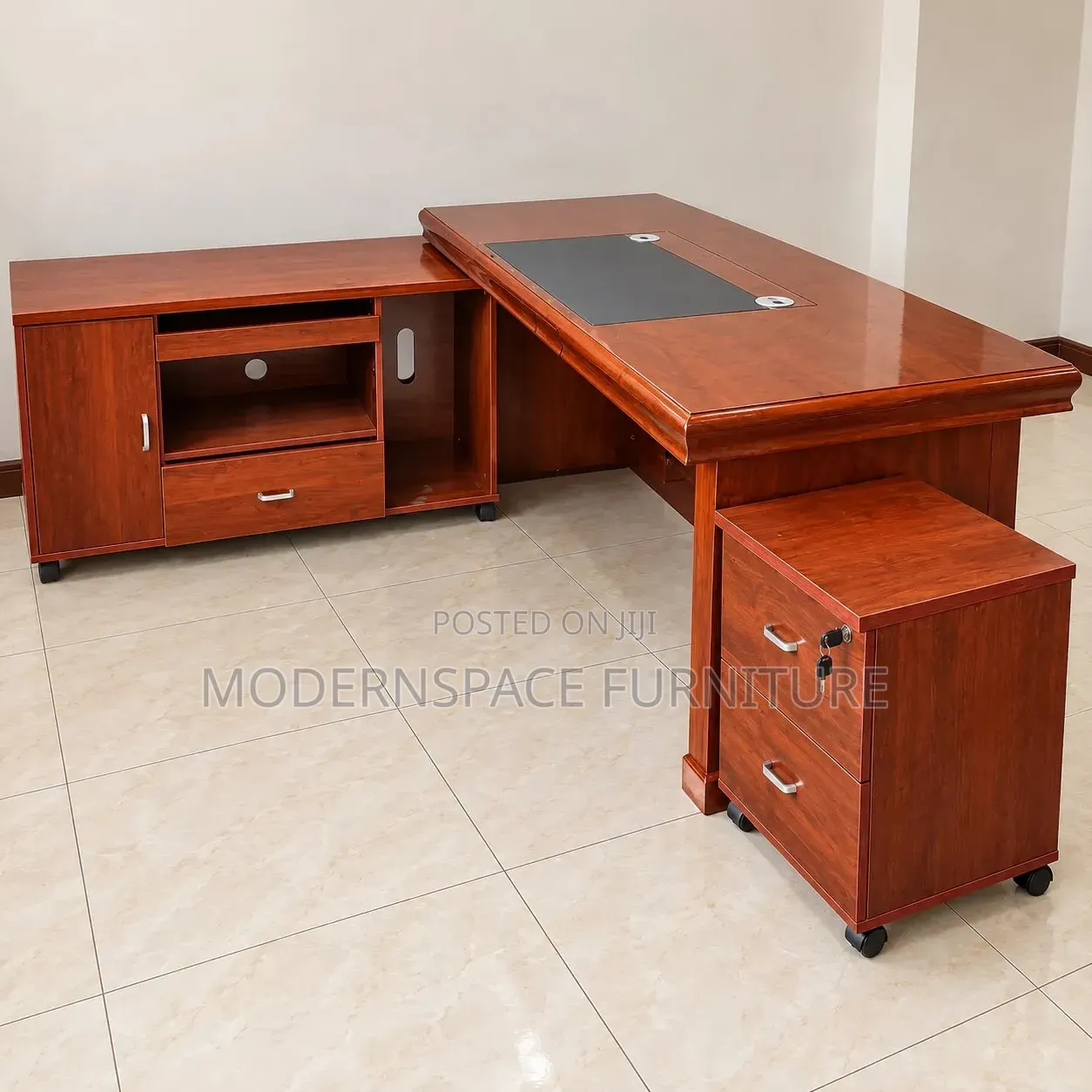 Mahogany Executive Office Desk With Side Cabinet