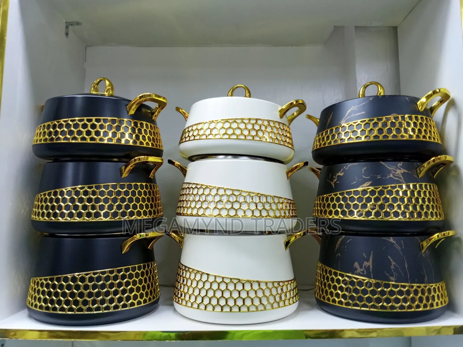 Luxurious 3pc Hot Pot Set / Elegant Gold Design Hotpot