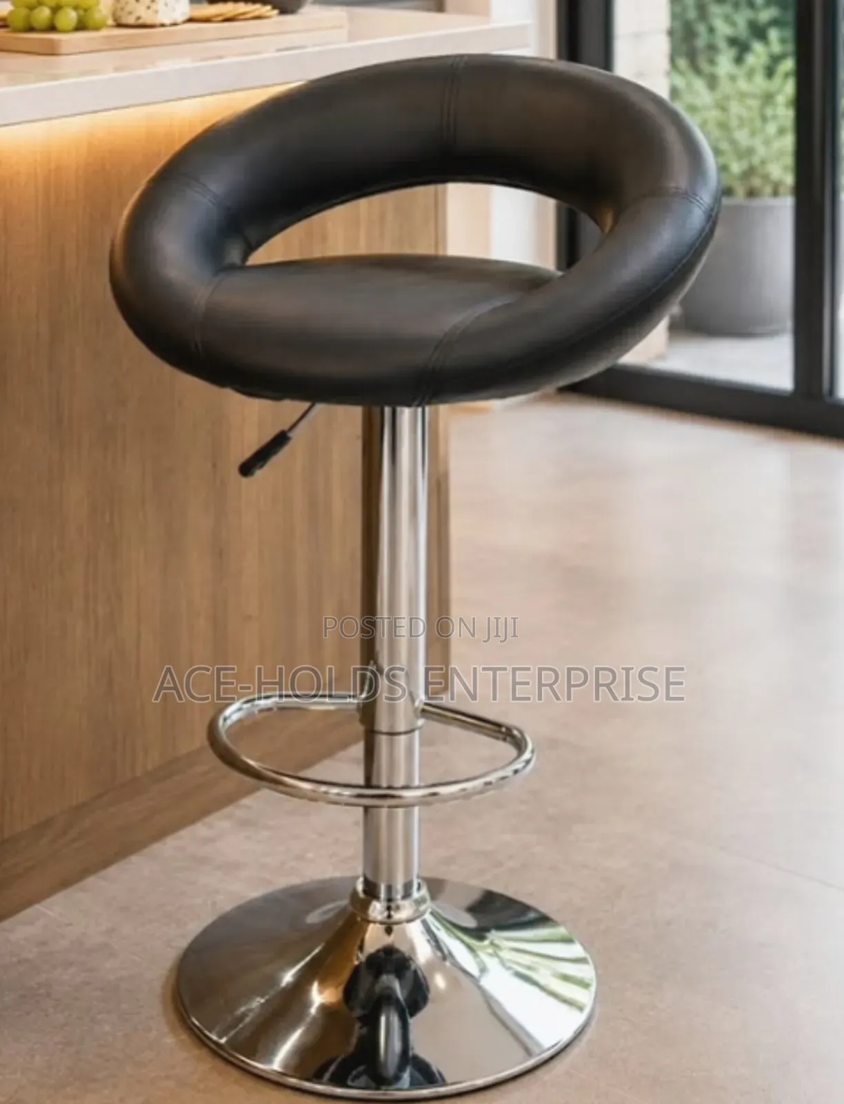Modern Adjustable Swivel Bar Stool (Black)