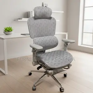 White Orthopedic Fabric Seat | Executive Design Chair With Footrest