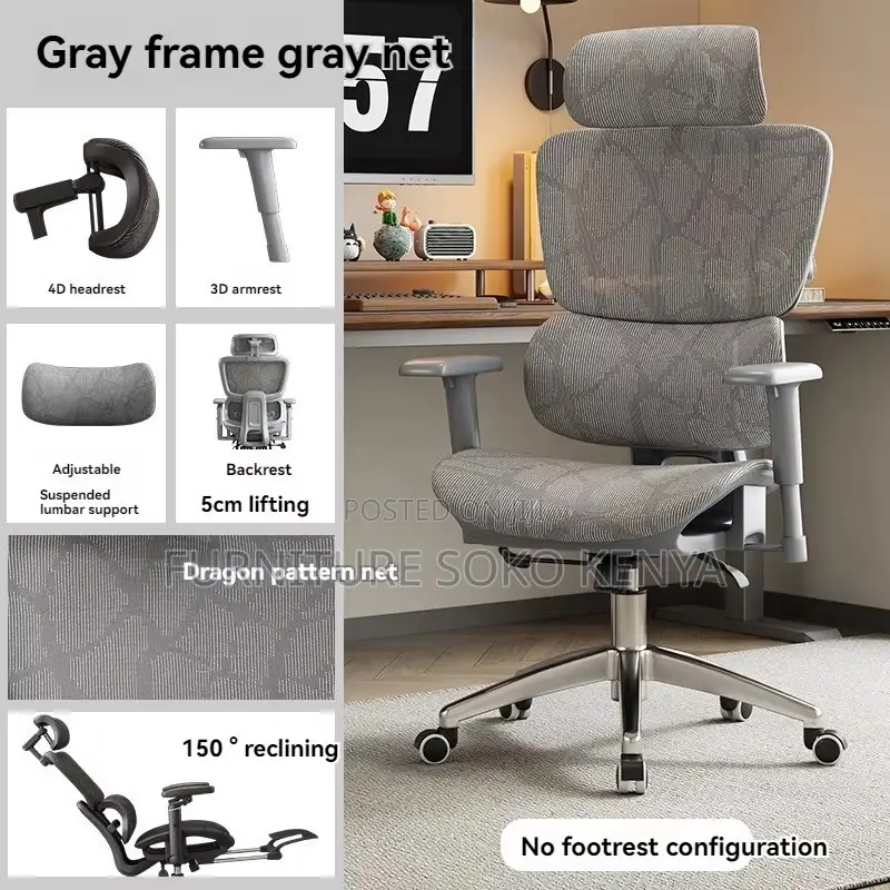 White Orthopedic Fabric Seat | Executive Design Chair With Footrest