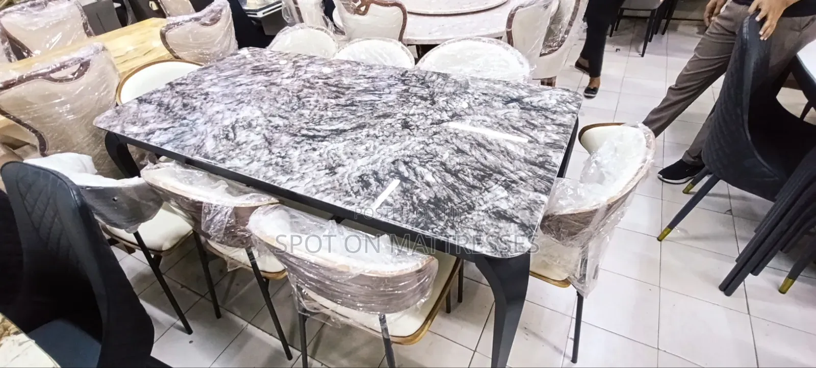 Exquisite 8-Seater Family Dining Set. Marble Table With Leather Chairs