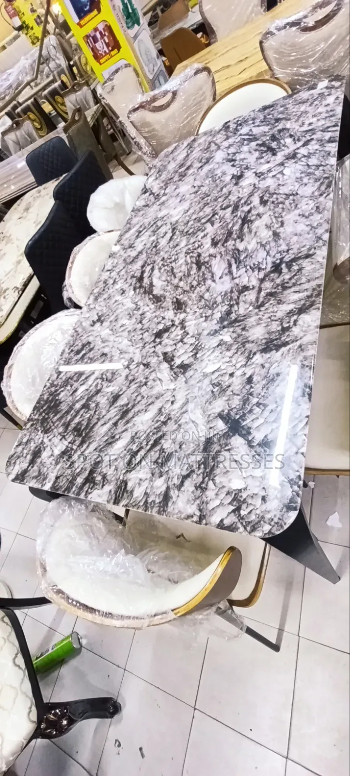 Exquisite 8-Seater Family Dining Set. Marble Table With Leather Chairs