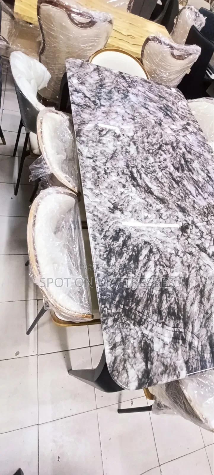 Exquisite 8-Seater Family Dining Set. Marble Table With Leather Chairs