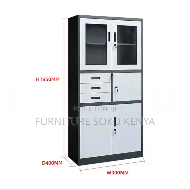 Stainless Cabinet With Safe | Two Doors Grey Cabinet With Glass View