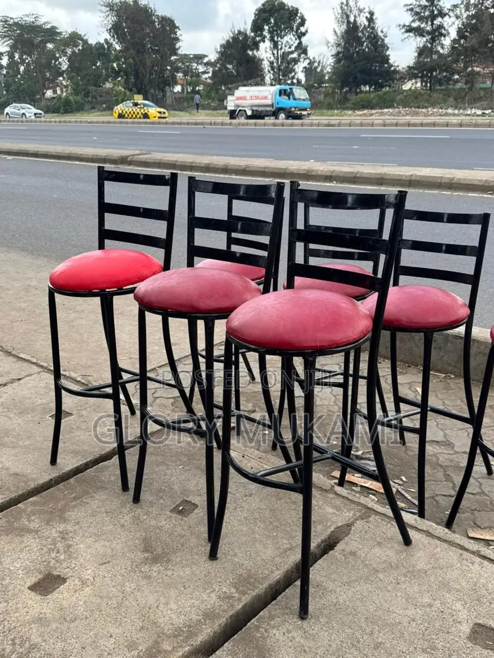 Red Leather High Bar Sinatabu Stools