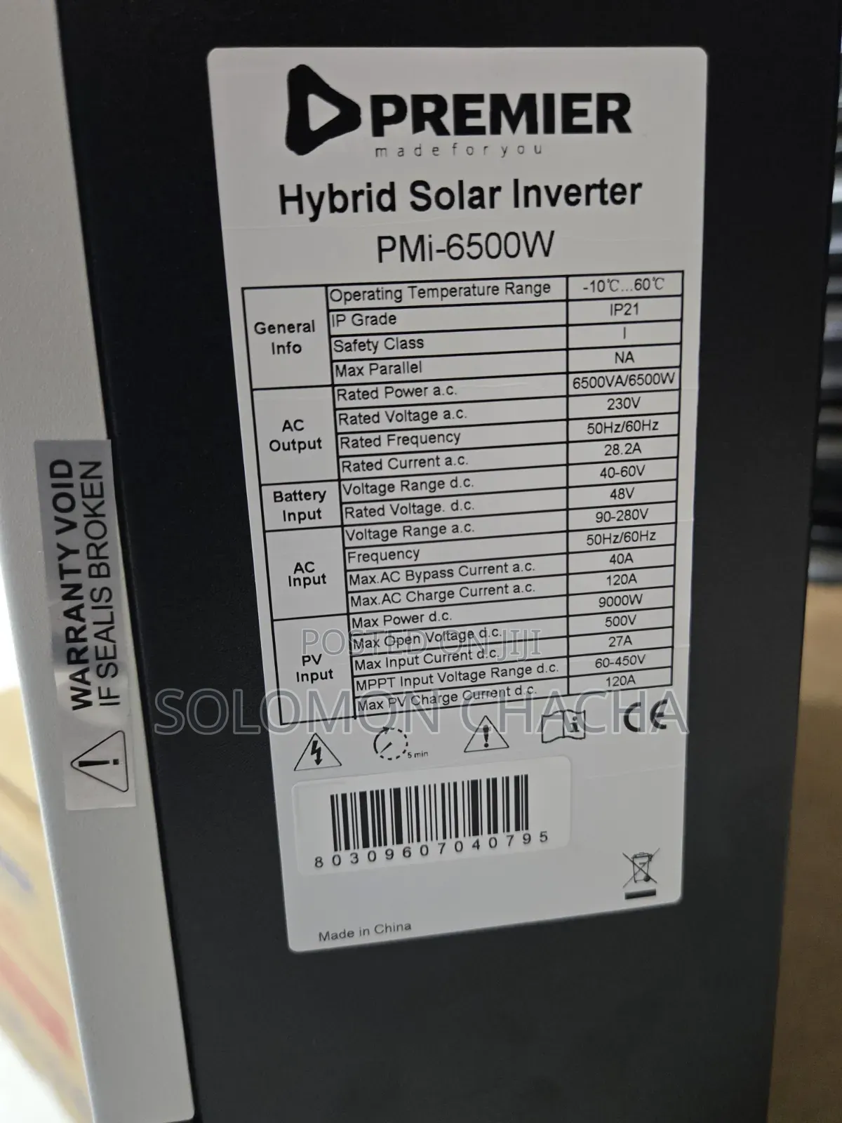 ​PREMIER 6.5kW / 48V PMI-6500W Pure Sine Wave Hybrid Solar Inverter