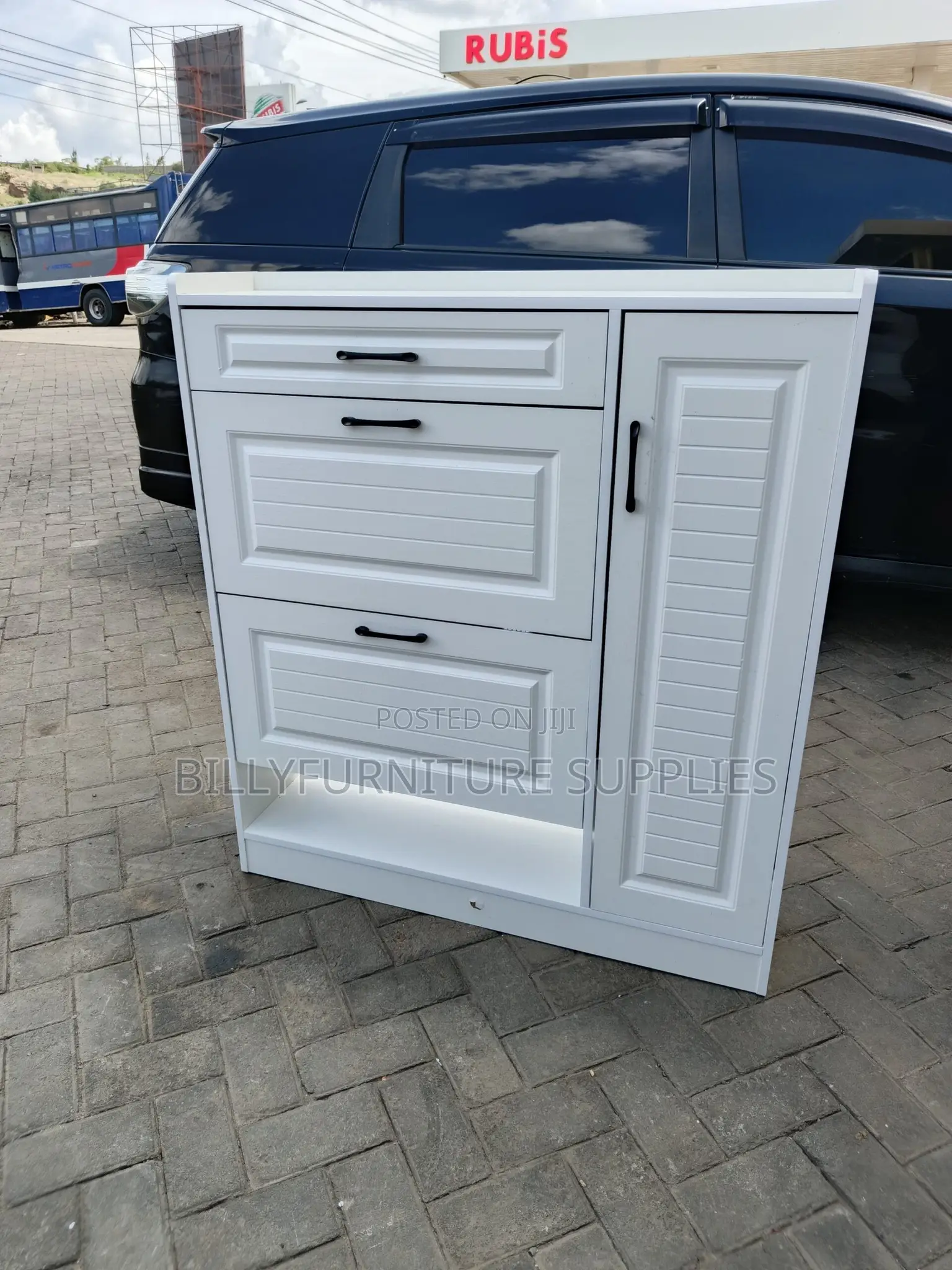 Modern White Wooden Shoe Rack Cabinet With Drawers and Storage Door –
