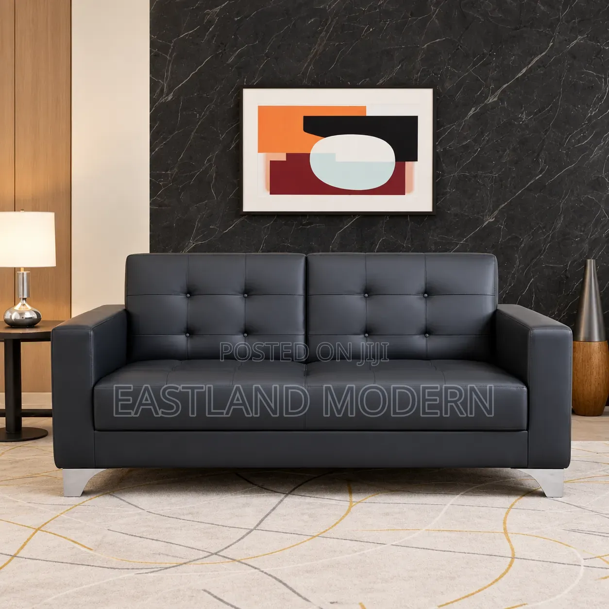Black Leather 2 Seater Office Sofa