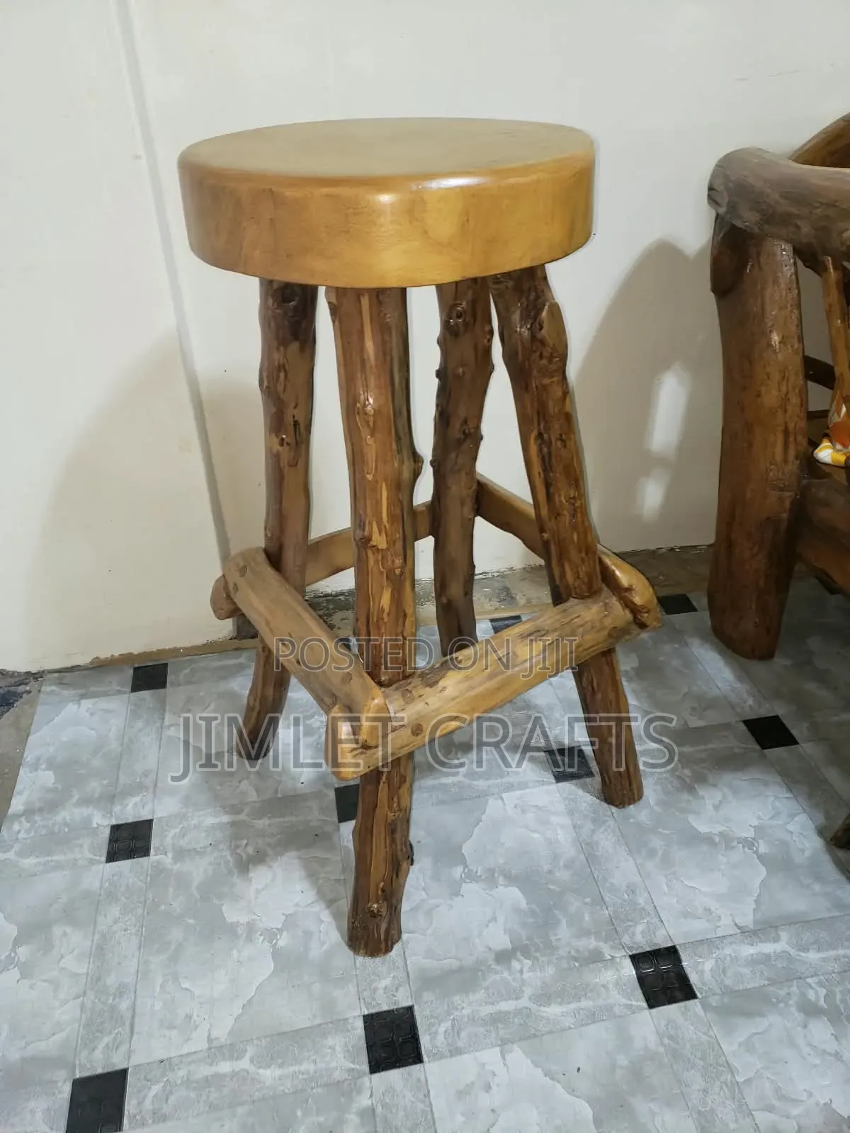 Rustic Natural Wood Log Bar Stools
