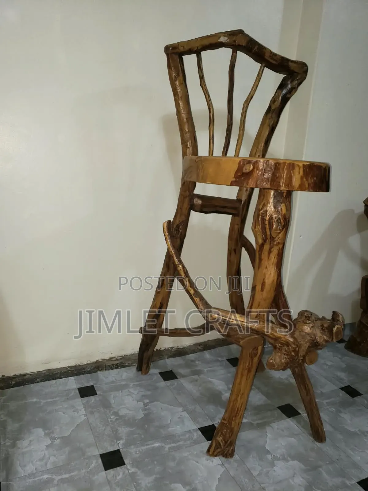 Handcrafted Wooden Barchair With Backrest