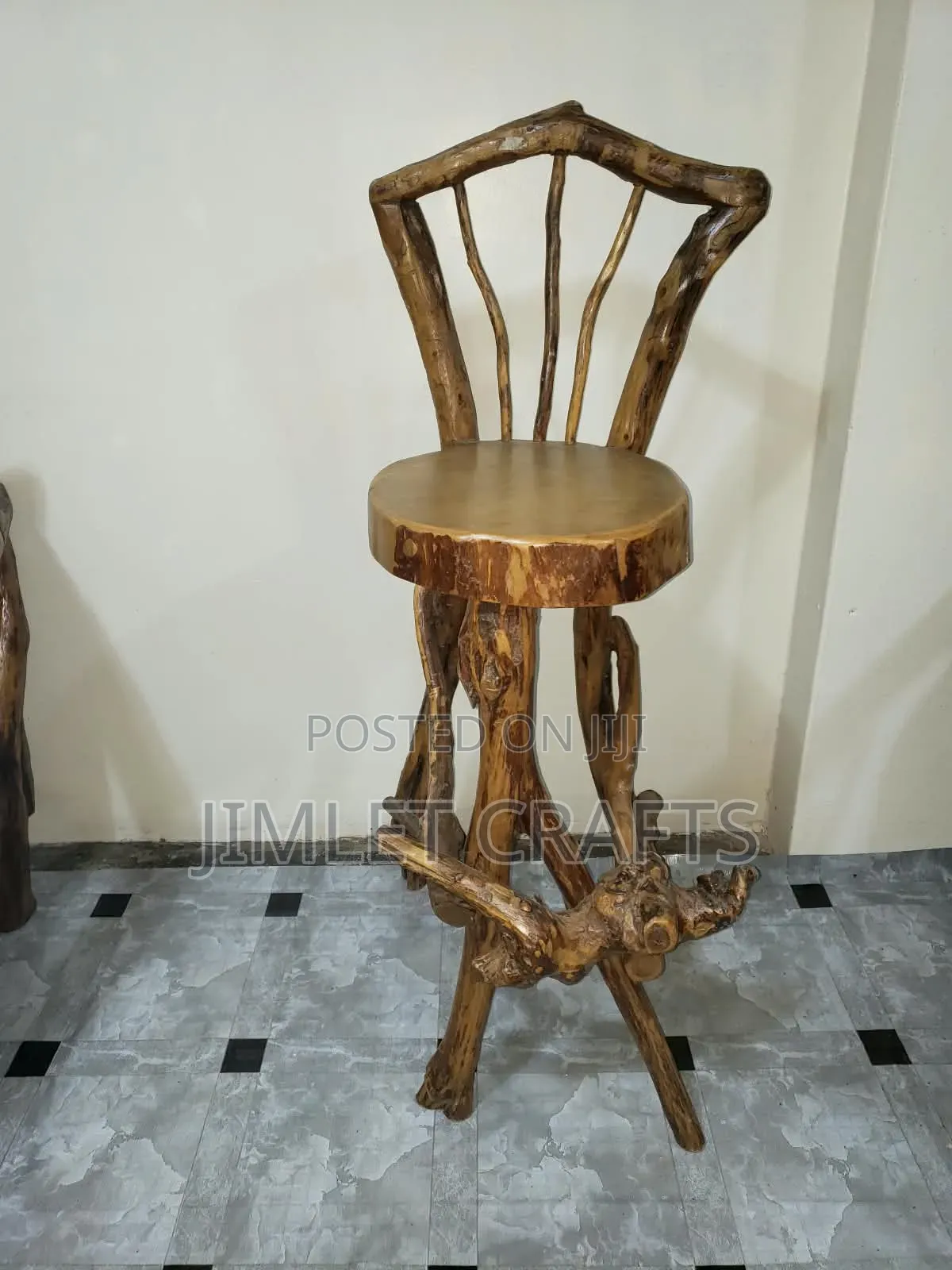 Handcrafted Wooden Barchair With Backrest
