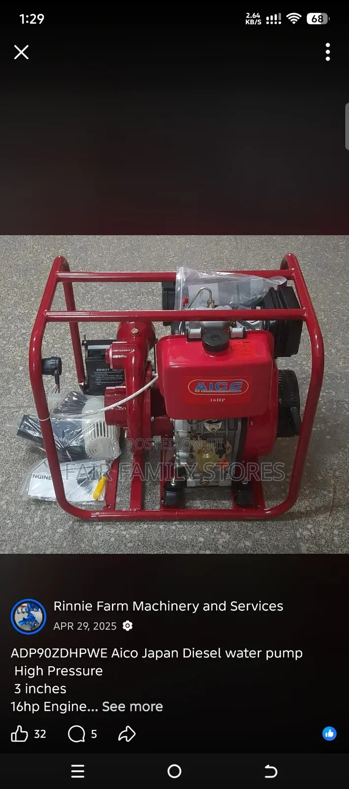 Diesel-Powered Water Pump Key Start