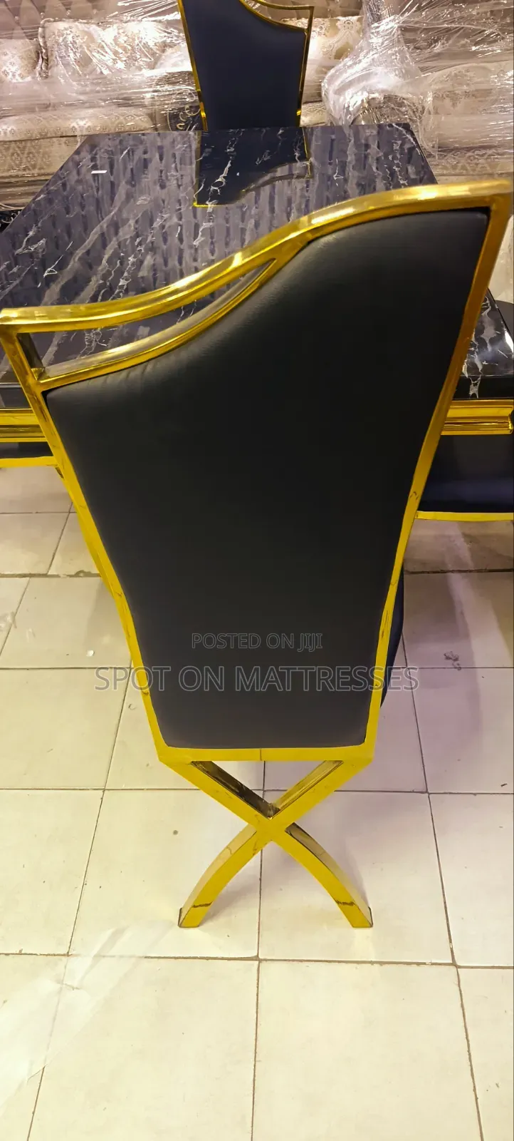 Executive Black Marble 6-Seater With Gold X-Frame Chairs. We Deliver!