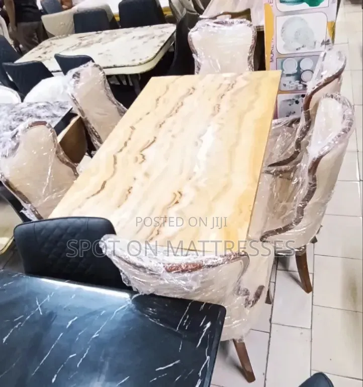 Elegant High-Gloss Marble Effect Family Dining Set. We Offer Delivery!