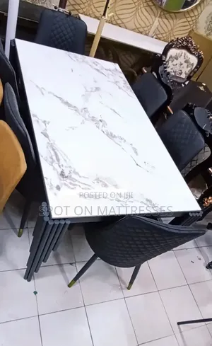 White Marble Effect 6-Seater Family Dining Set With 6 Leather Chairs