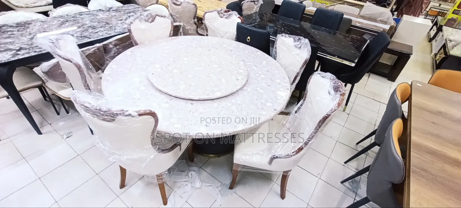 Family Round 6-Seater Dining With Rotating Lazy Susan / Terrazzo Top.