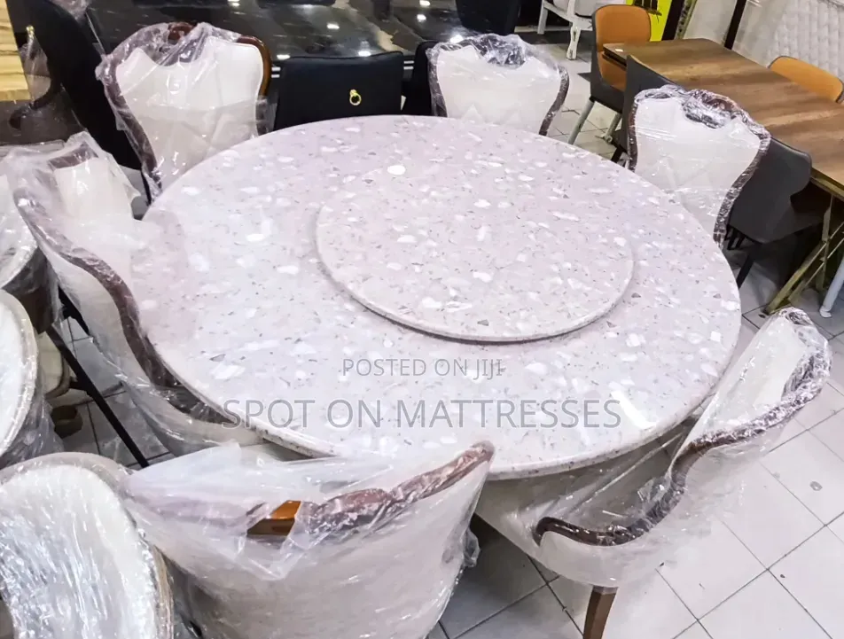 Family Round 6-Seater Dining With Rotating Lazy Susan / Terrazzo Top.