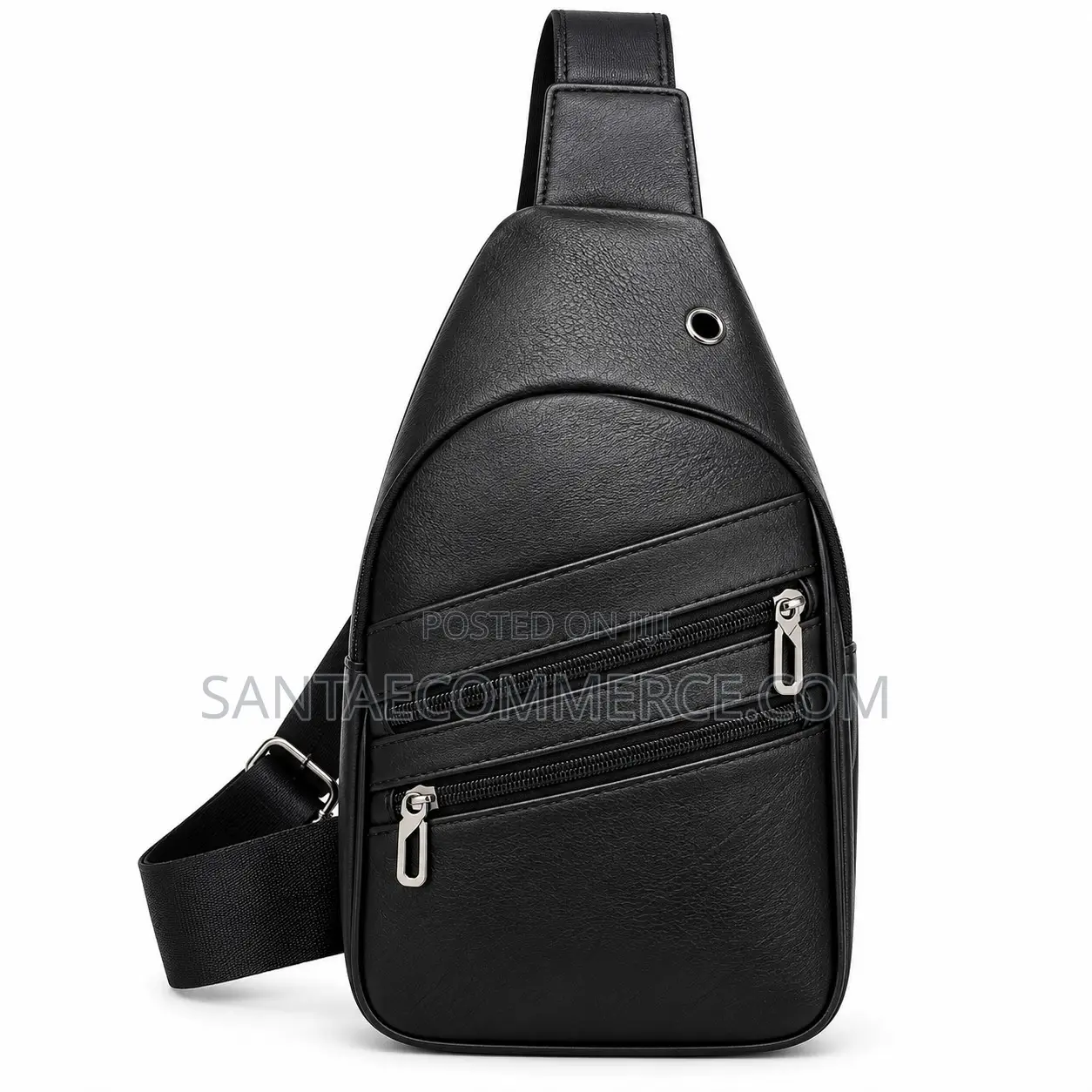 Unisex Chest Shoulder Black Leather Crossbody Sling Bag With