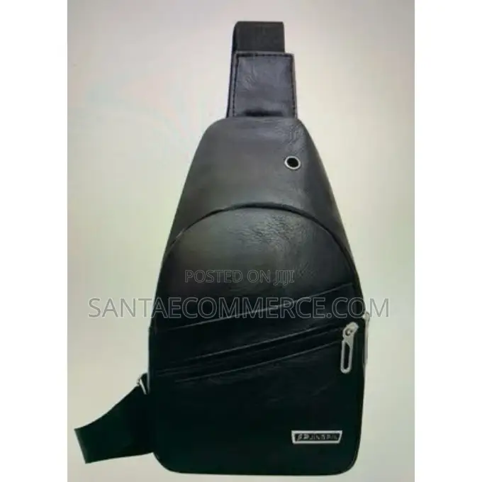 Unisex Chest Shoulder Black Leather Crossbody Sling Bag With