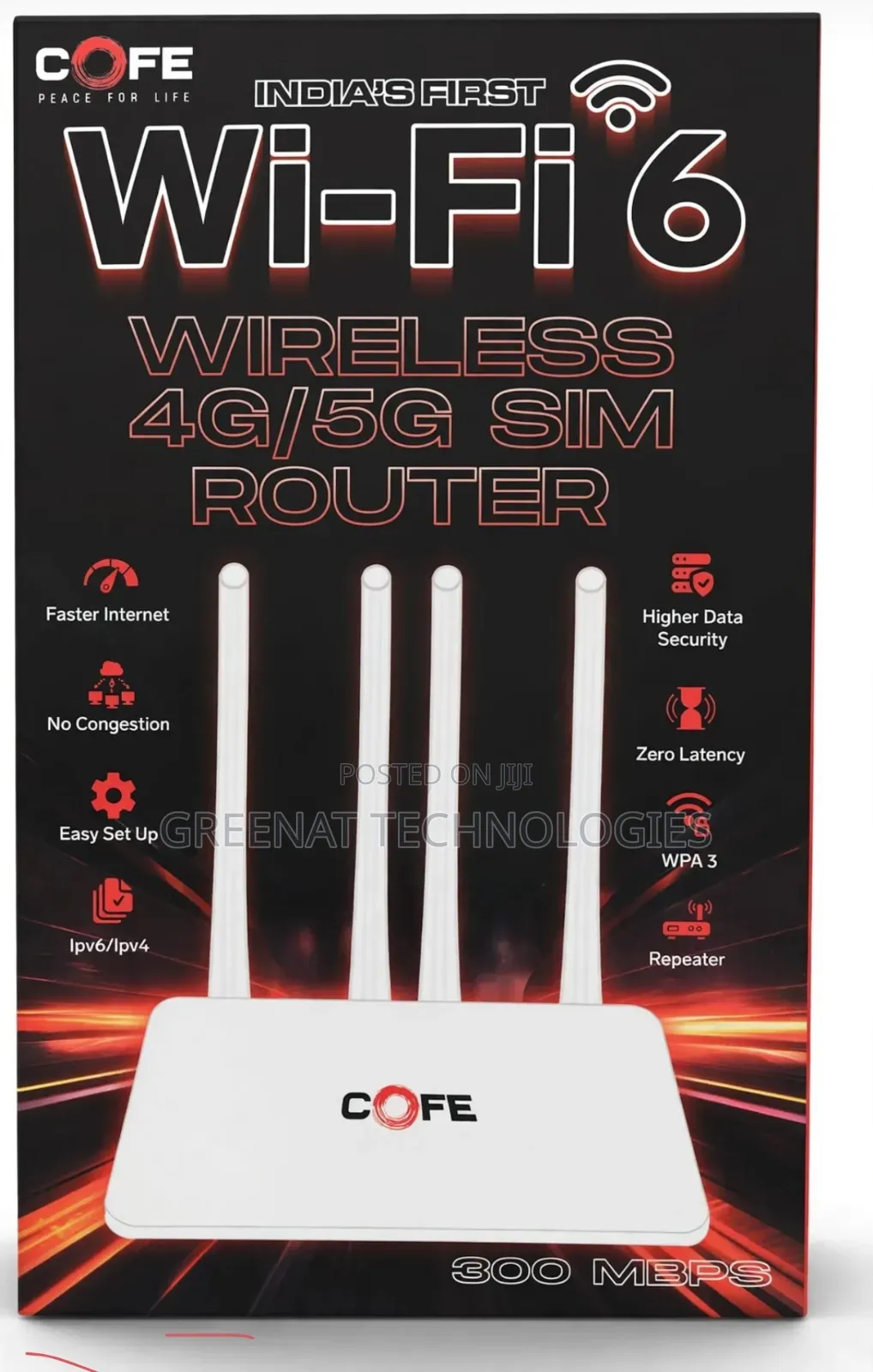 COFE Wi-Fi 6 Wireless 4g/5g SIM Router 300Mbps 4g/5g Router 4 Antennas