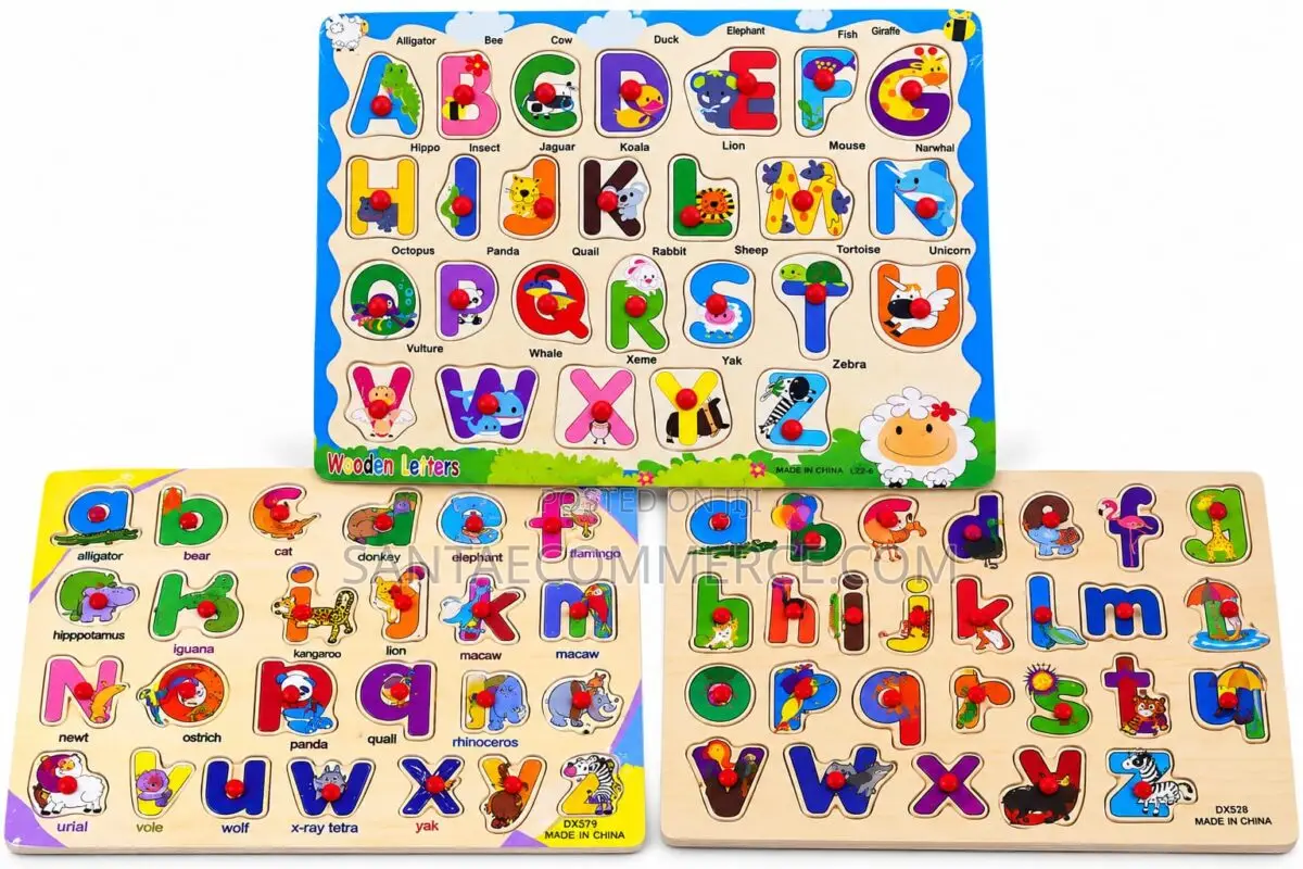Wooden Alphabet Puzzle Board With Animals for Kids, Colourful