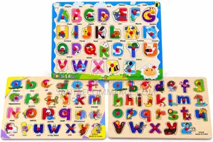 Wooden Alphabet Puzzle Board With Animals for Kids, Colourful