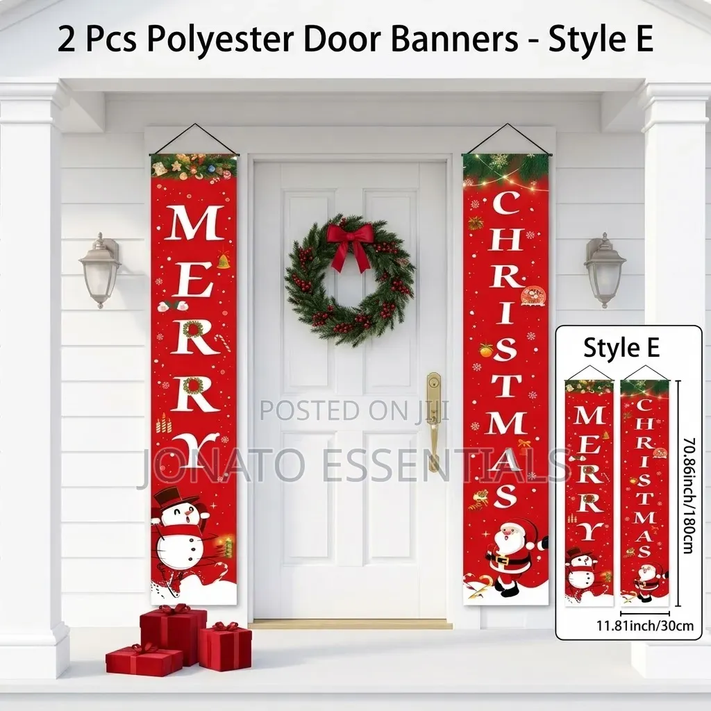 Christmas Door Banner Decor Set 2Pcs Outdoor Xmas Hanging Banner