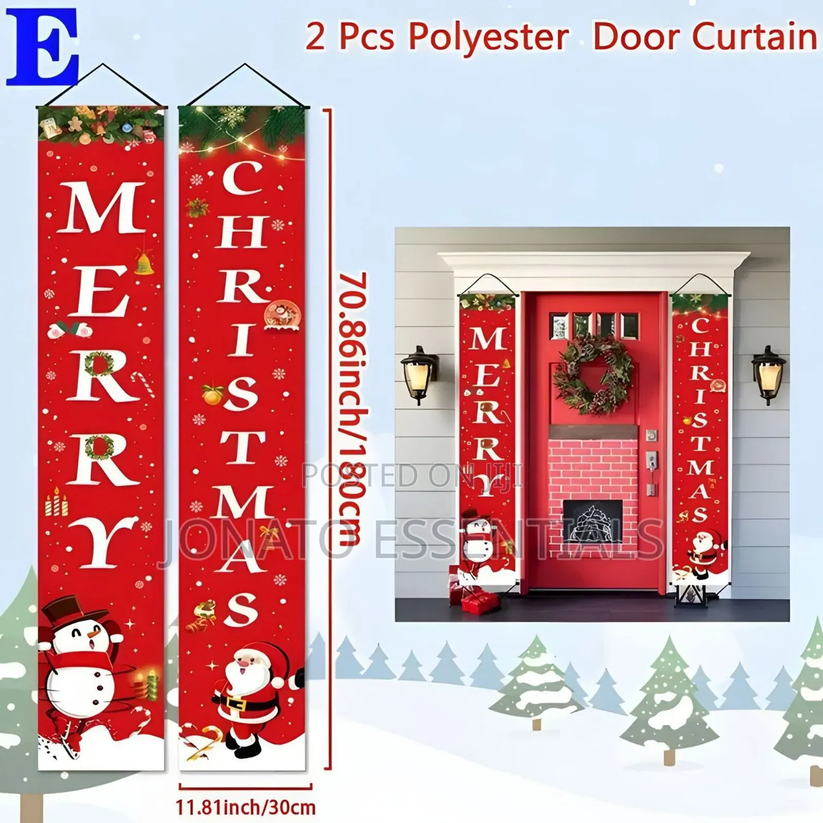 Christmas Door Banner Decor Set 2Pcs Outdoor Xmas Hanging Banner