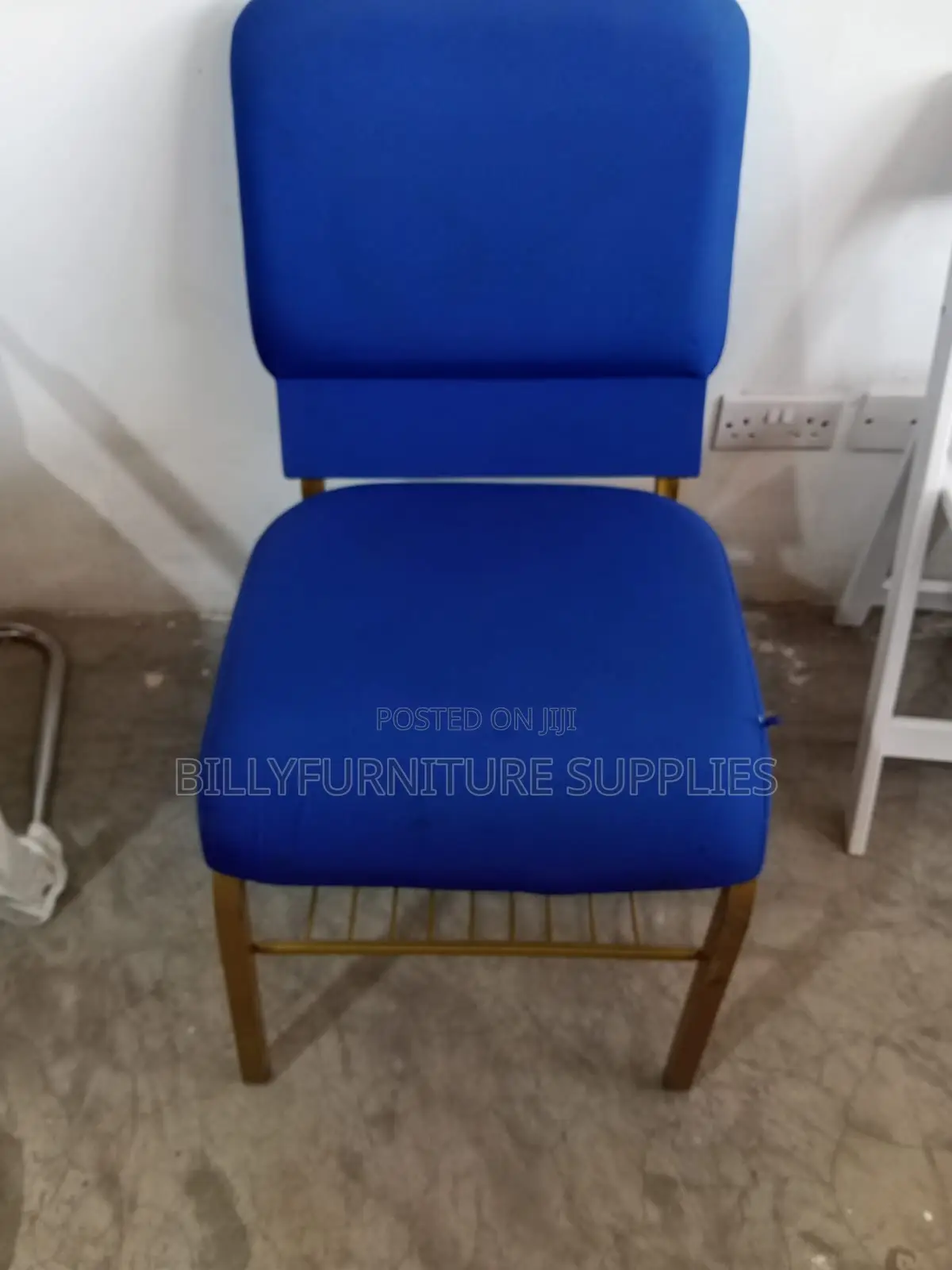 Modern Blue Padded Banquet Chair With Gold Metal Frame