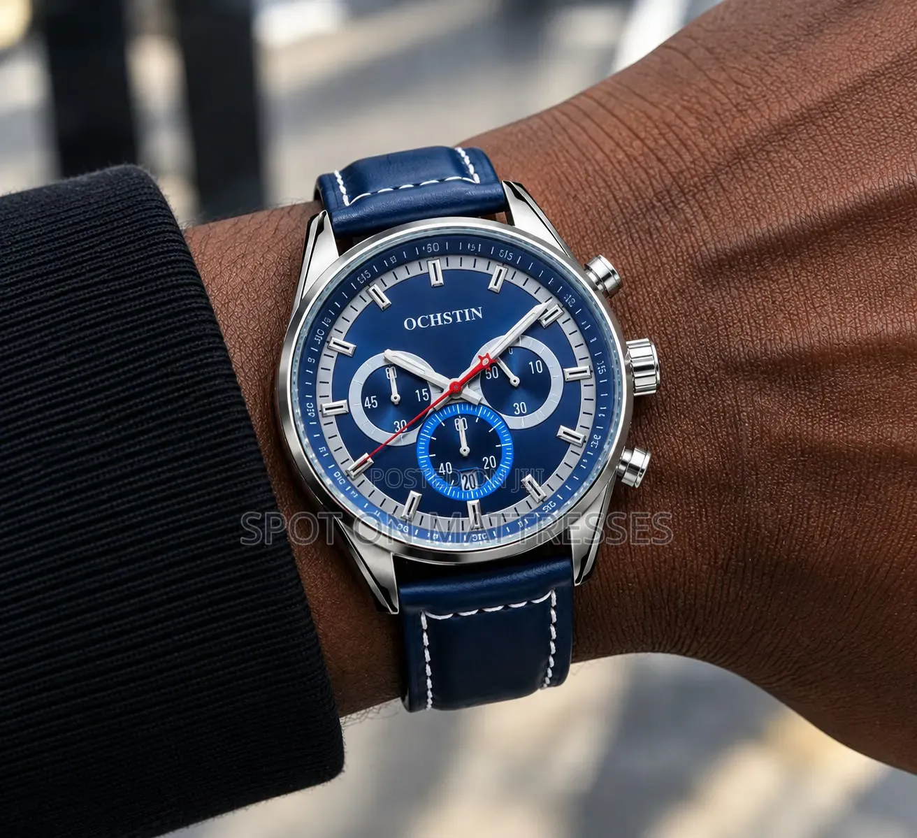 Ochstin Chronograph Watch for Men. Navy Blue/ Coffee Brown and Black.
