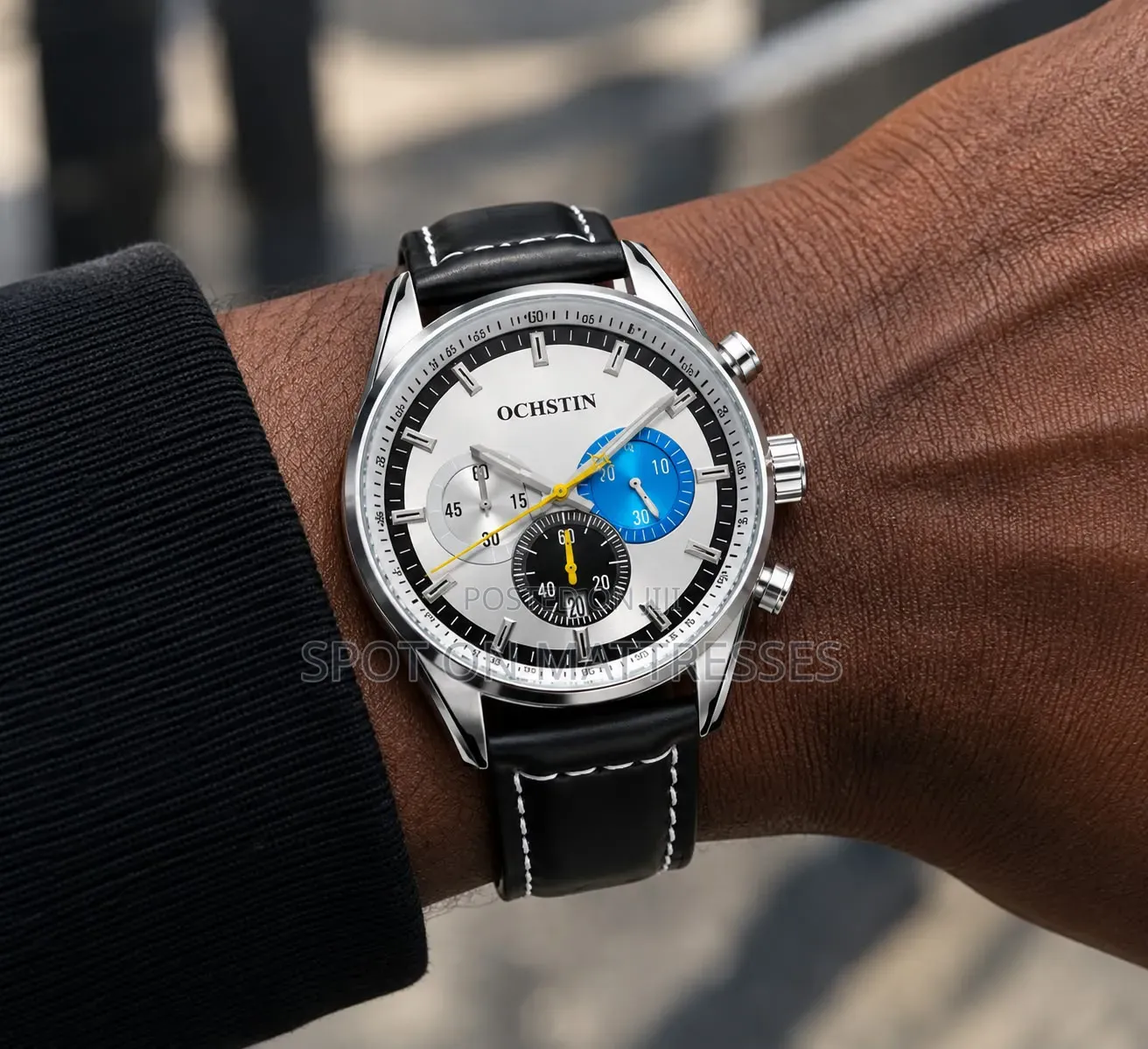 Ochstin Chronograph Watch for Men. Navy Blue/ Coffee Brown and Black.