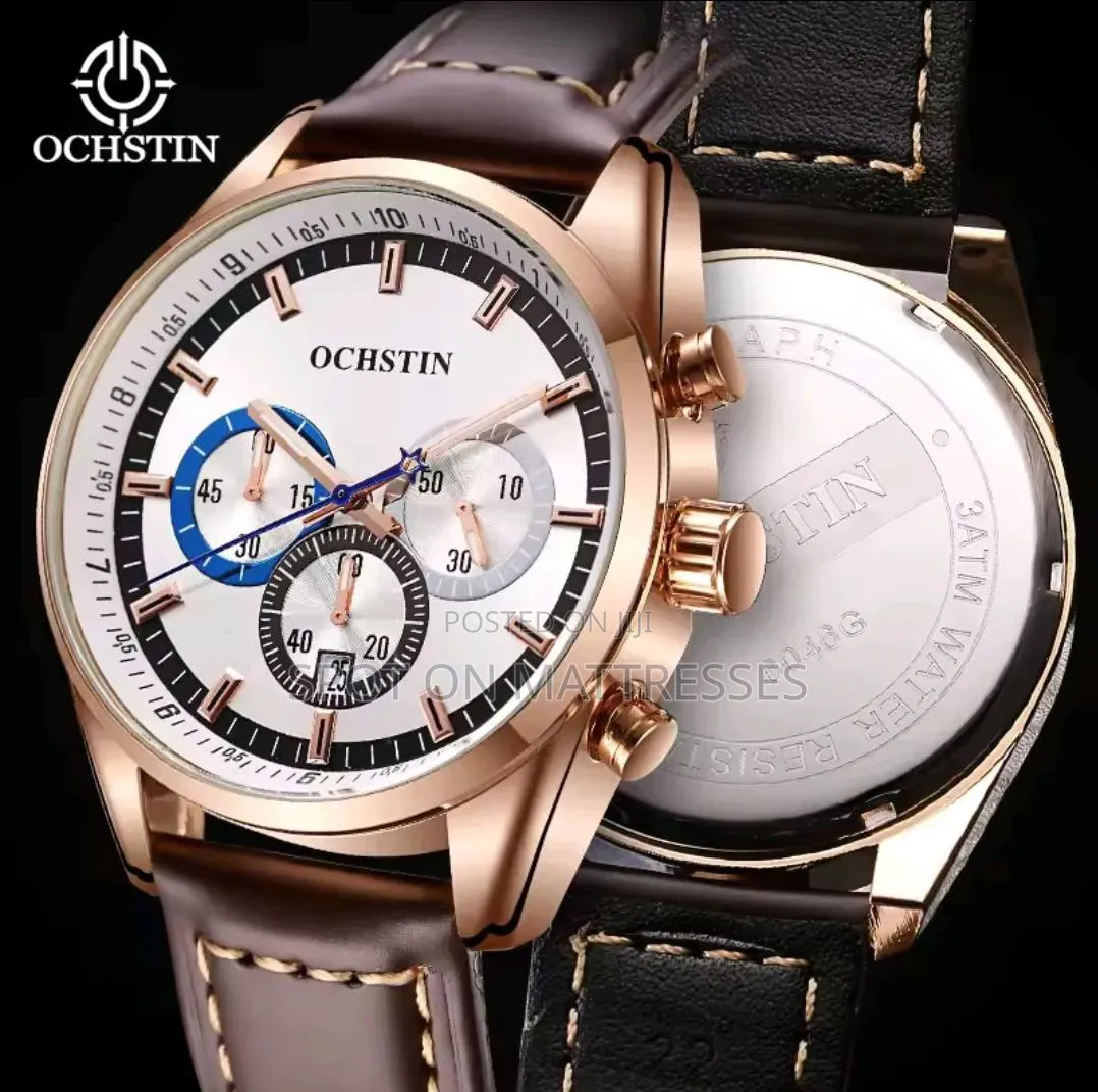 Ochstin Chronograph Watch for Men. Navy Blue/ Coffee Brown and Black.