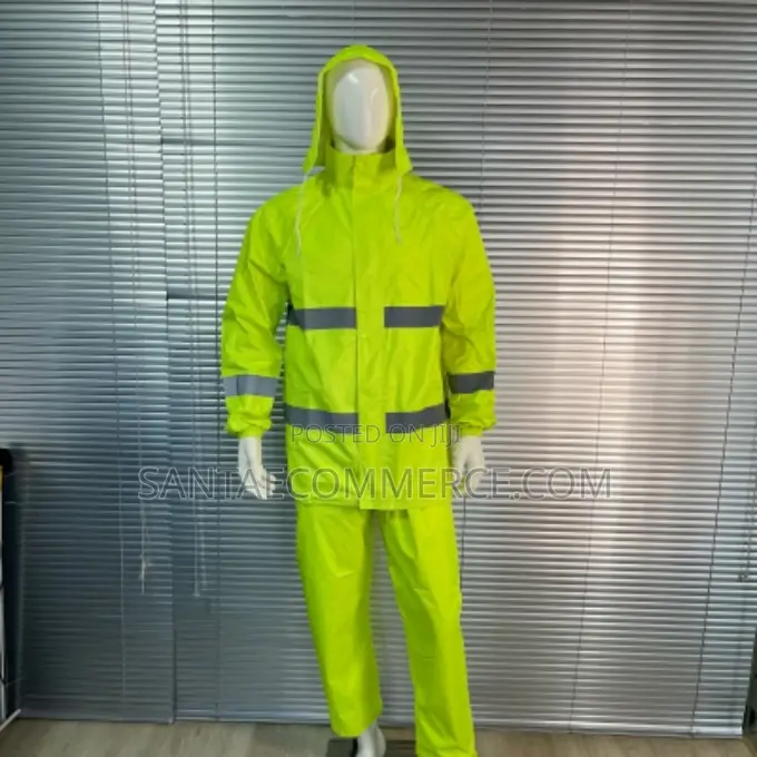 Fluorescent Reflective Hooded Rain Jacket With Matching Trousers High