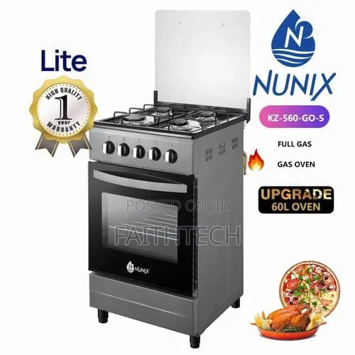 Nunix KZ-560-GO 4-Burner Full Gas Cooker With a 60-Liter Gas Oven